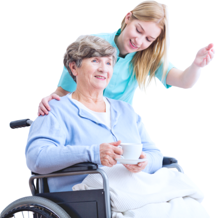 caregiver assisting an erderly woman