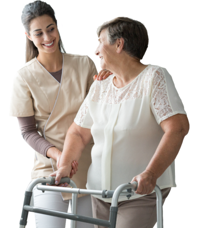 a caregiver smiling to an erderly woman